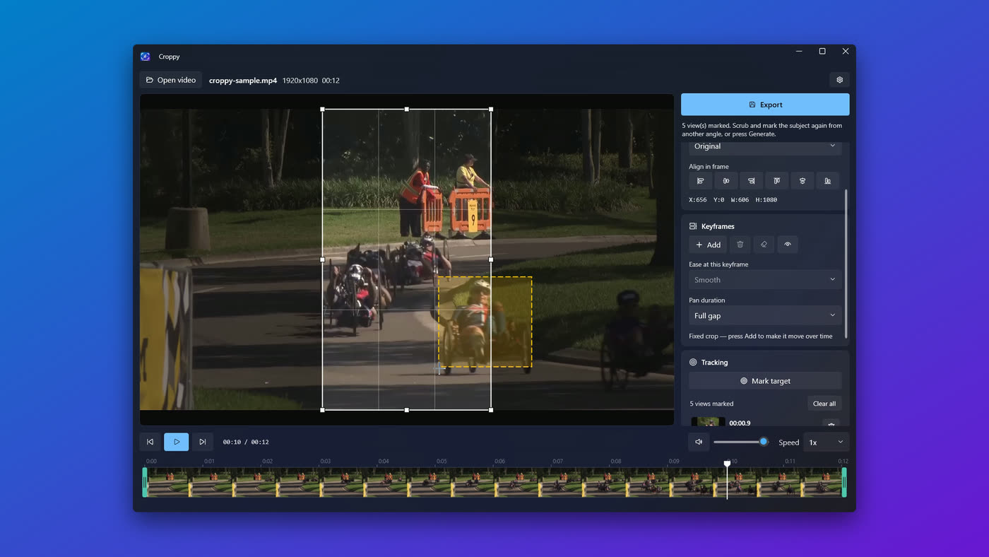 Croppy listing marked views of the subject with thumbnails