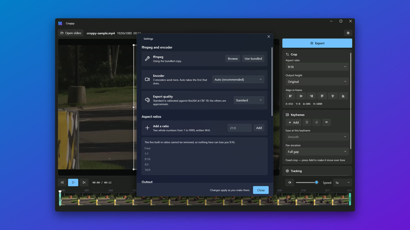 Croppy's settings window